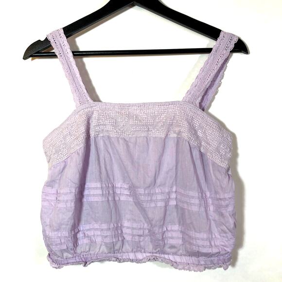 Aeropostale Tops - Aeropostale Lavender Crop Top with Lace Pleats Baby Doll Purple Medium Cotton